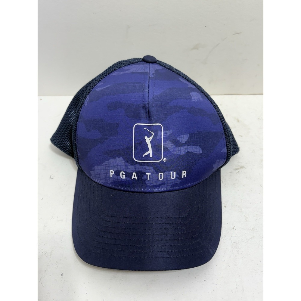 PGA Tour Hat Cap Snap Back Adult One Size Blue Black Camo Poly ProSeries Trucker